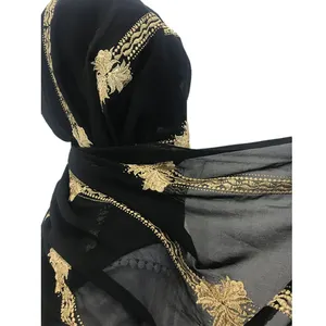 Frauen lange Schal bestickte Schals Simulation Seide Chiffon zieht auf dem muslimischen Kopftuch