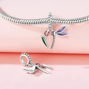 <span class=keywords><strong>Ciondolo</strong></span> di fascino leggero per bambini con perline squisite libellule coccinelle fiori insetti Zircon argento Sterling rodiato - Product Image 3