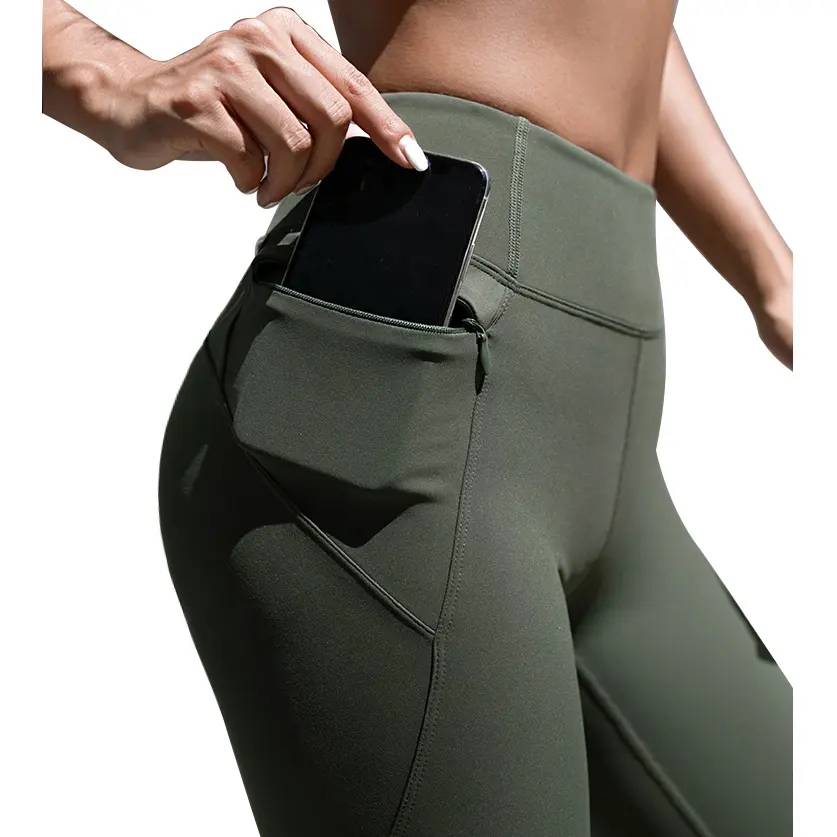 Fuente de la fábrica de cintura alta compresión de entrenamiento Leggings de deporte correr Jogging mujeres Yoga pantalones con bolsillo de cremallera