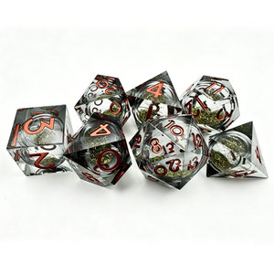 Transparent Gold Swirl Liquid <b>Dice</b> <b>Set</b> Sharp Edge Resin DND <b>Dice</b> with Metal Numbers for Tabletop Games - Product Image 5