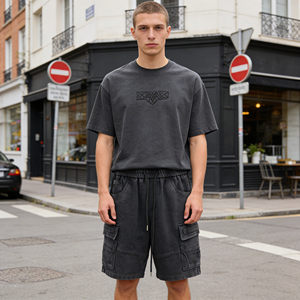 Pantalones Cortos Casuales de Algodón con Bolsillos Grandes y Lavado Ácido para Hombre, Negros, de Verano, de Secado Rápido, Transpirables, con Cintura Elástica, Largos hasta la Rodilla - Product Image 3