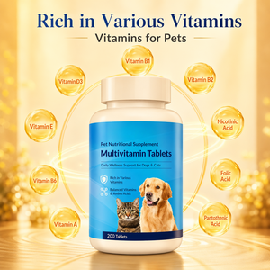Comprimés multivitaminés pour animaux de compagnie 200 unités – Complément alimentaire quotidien Vitamines A, <span class=keywords><strong>B1</strong></span>, B2, B6, D3, E – Renforce le système immunitaire – Nutrition – Marque privée OEM - Product Image 1
