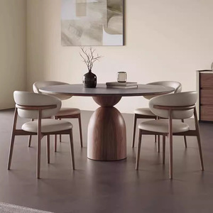 طاولة طعام خشبية صلبة فاخرة بتصميم إيطالي حديث وبسيط مع قاعدة دوارة خارجية من فوشان روك بلات، تتسع لأربعة أشخاص، أثاث منزلي - Product Image 4