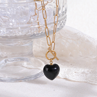 Collier pendentif en chaîne à maillons en acier inoxydable plaqué or/argent, avec pierre d'agate en forme de cœur, tendance, personnalisable OEM, unisexe, JUSTOP