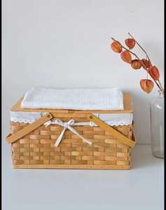 Panier de pique-nique en bois pour 4 personnes, best-seller, durable, en osier tressé, avec poignée en bambou, ensemble de paniers cadeaux - Product Image 2