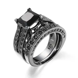 Anel de pedra preciosa para homens, anel prateado branco com diamante noturno preto de ônix, joia fina para pai e homens, presentes para ele