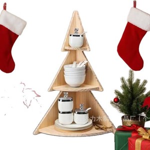 Wooden Christmas Tree Corner Storage <b>Rack</b> 3 Tier Solid Wood <b>Shelf</b> Decorative Organizer For Holiday Display - Product Image 3