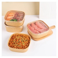 Conteneur alimentaire carré en kraft jetable avec logo personnalisé imprimé, qualité alimentaire, 500 ml, 600 ml, 750 ml, 1000 ml, bol à salade de fruits à emporter avec couvercle