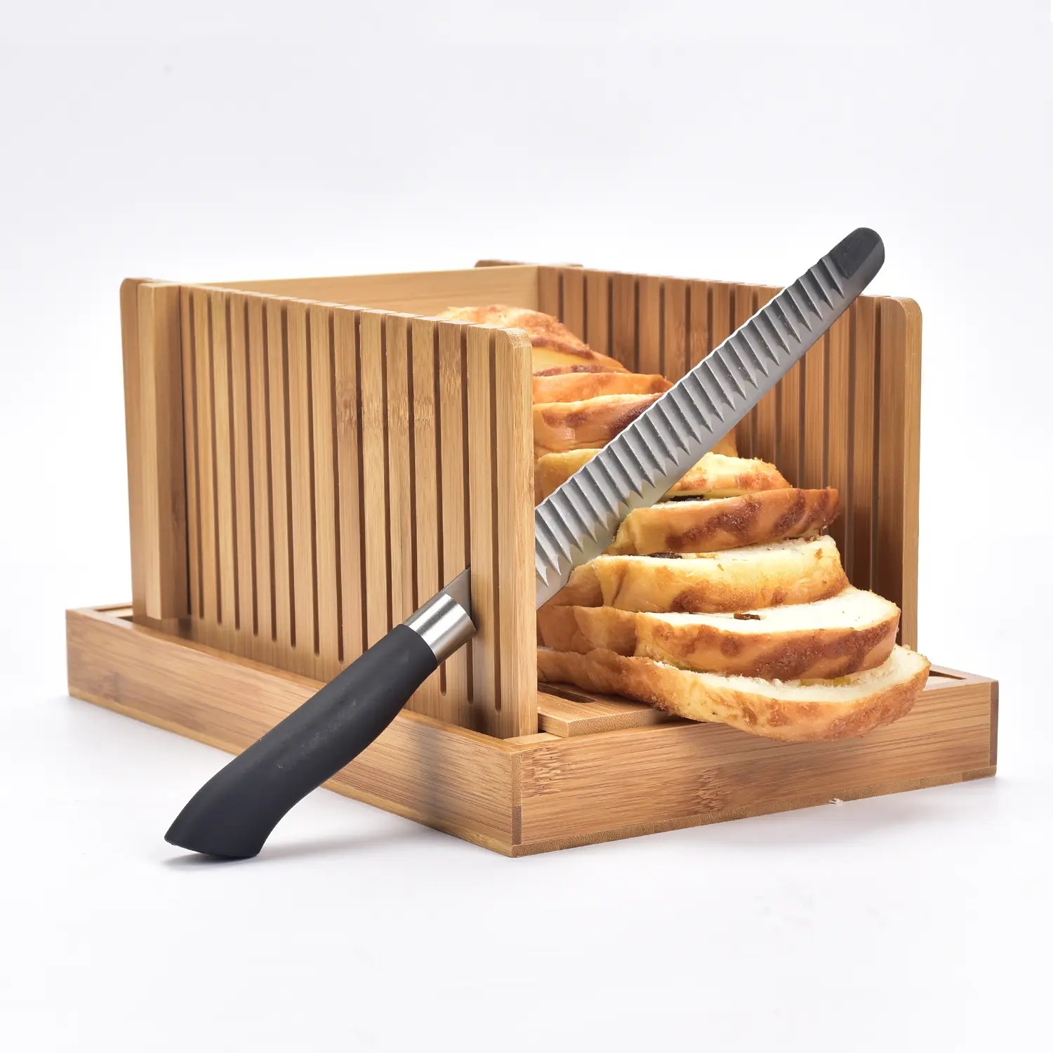 수제 빵 덩어리를위한 조정 가능한 자연 대나무 빵 슬라이서 토스트 로프 커터 홀더 샌드위치 슬라이스 도구