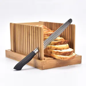 Toast Loaf Cutter Holder Sandwich Slicing Tool Adjustable Nature Bamboo Bread Slicer For Homemade Bread Loaf