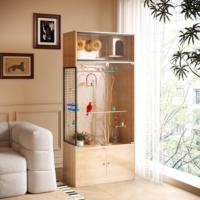 Volière pour oiseaux en verre trempé écologique en bois d'intérieur, maison pour oiseaux moderne faite à la main