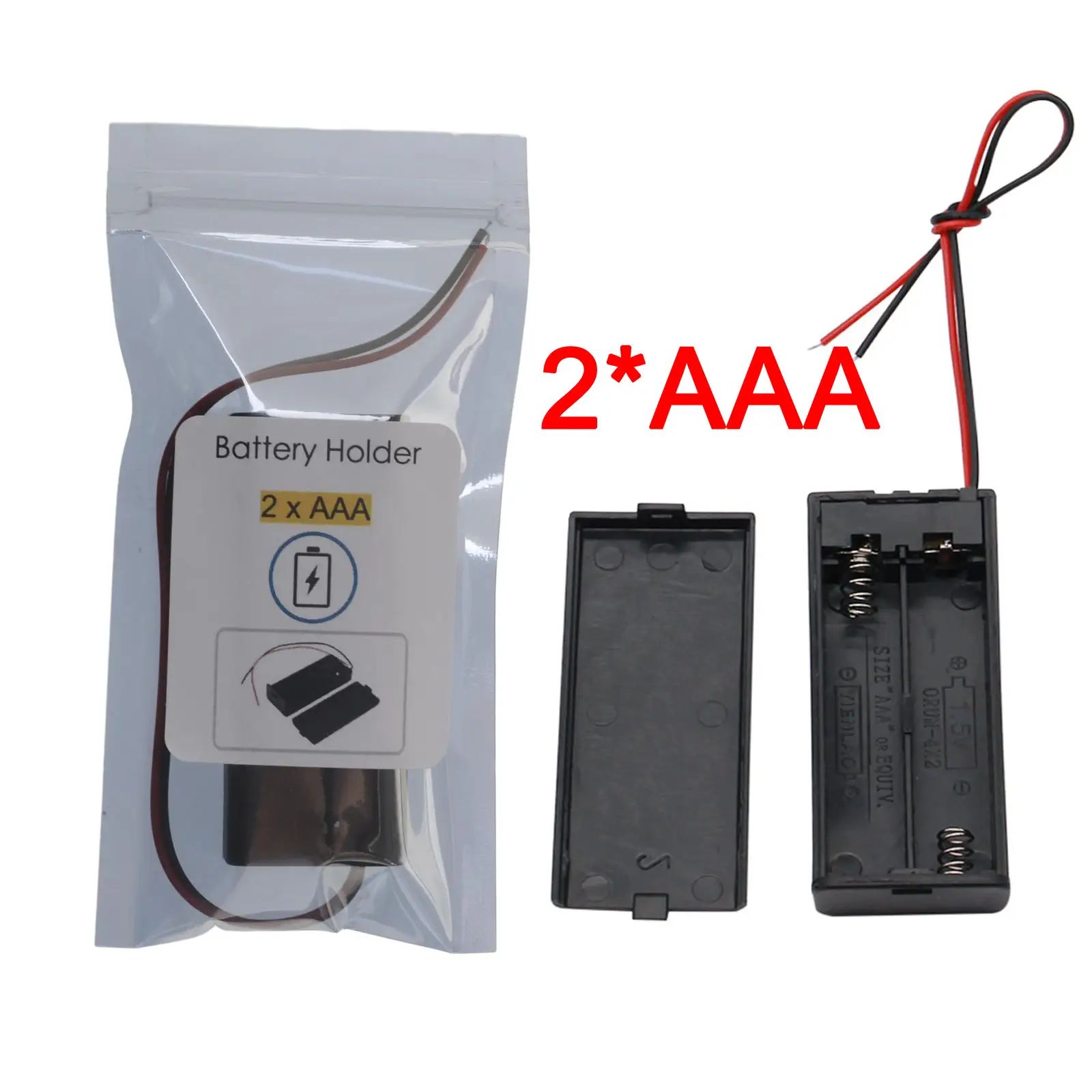 2 * AAA pil tutucu kılıf kutusu ile tel ile ON/OFF anahtarı kapağı 2 yuvası standart pil konteyner
