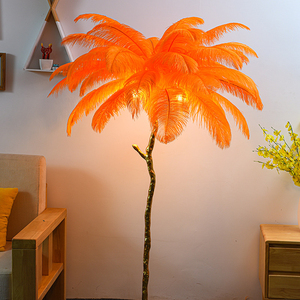 Lampe sur pied décoration chambre plume d'autruche <span class=keywords><strong>lampadaire</strong></span> pilier en résine branche d'or panache blanc lampadaires - Product Image 2