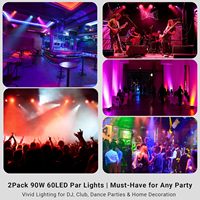 Luces de Escenario RGB Par Can Beam, 60 LED, 90W, Regulables, Control Remoto DMX, Activación por Sonido, Clasificación IP33, para DJ, Bodas, Fiestas, Paquete de 2