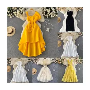 Wholesale stock high quality 2023 spring summer new frilly lace used dress women's cut label used dress stock wholesale