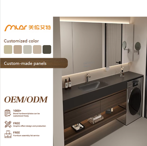 Meuble <span class=keywords><strong>de</strong></span> <span class=keywords><strong>salle</strong></span> <span class=keywords><strong>de</strong></span> <span class=keywords><strong>bain</strong></span> intégré avec <span class=keywords><strong>machine</strong></span> <span class=keywords><strong>à</strong></span> <span class=keywords><strong>laver</strong></span>, combinaison vasque en dalle <span class=keywords><strong>de</strong></span> roche, design minimaliste moderne, miroir intelligent et rangement - Product Image 1