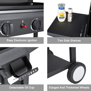 Parrilla de gas propano, plancha de barbacoa de 3 quemadores, estantes de tres capas, plancha superior plana resistente con tapa - Product Image 2