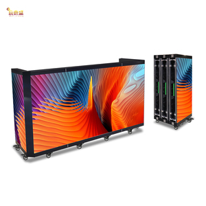 Custom Portable Cabina TV Video Wall Facade Curved <b>Desk</b> Podium Stand Six <b>Foldable</b> LED Booth Console <b>Table</b> Display Screen CJS-DJ2 - Product Image 1