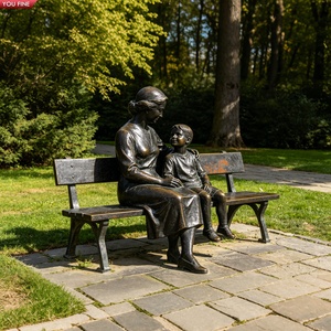 YOUFINE Statue en bronze grandeur nature Mère et enfants sur un banc Sculpture familiale pour la décoration de parcs et de jardins - Product Image 3