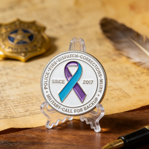 Moneda Conmemorativa de los Servicios de Apoyo a la Seguridad Pública, Diseño en Relieve Bicolor Azul y Morado, Base Plateada Brillante, Aleación de Zinc - Product Image 2