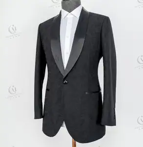 Üretici tedarikçi 35% W 65% P erkek Blazer basit şık boy siyah takım elbise