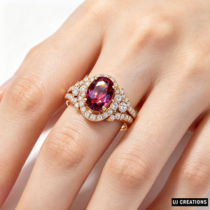 Bague de fiançailles vintage en or 18 carats pour femme avec saphir ovale et diamants pavés, plaquée rhodium - Product Image 3