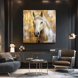 モダンラグジュアリーゴールドリーフ抽象的な油絵白い馬手描きキャンバス絵画ホテルウォールアート油絵 - Product Image 3