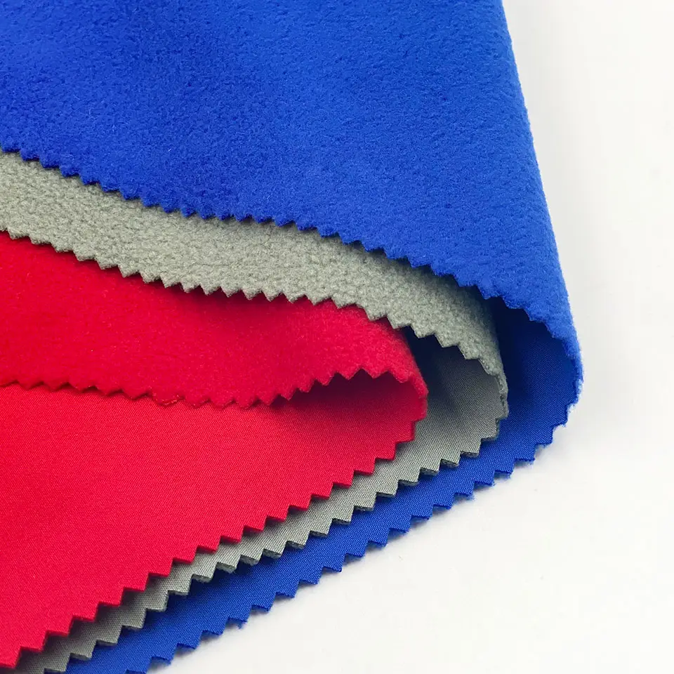 Hiver extérieur travail sport tissé 100D spandex TPU 100% polyester 3 couches stratifié softshell polaire collé veste tissu