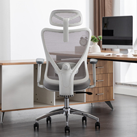 Anji Vente en gros Chaise d'ordinateur grise à dossier haut Chaise ergonomique en maille avec appui-tête Support lombaire réglable Chaise de bureau d'ordinateur