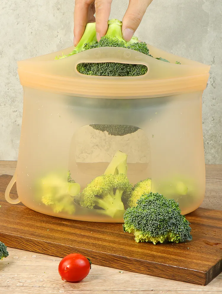 Household Food-grade Silicone Fresh-keeping Bag Vegetable Frost Free Reusable Bag Bpa Free Folding Bag Refrigerator Use