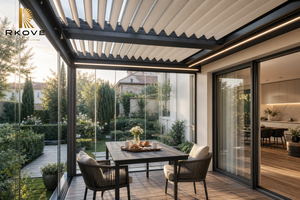 RKOVE RK-S1 <b>3</b>*4m Smart Electric Aluminum Pergola with Glass Walls and Retractable Louvered Roof for Outdoor Garden Patio - Product Image 4