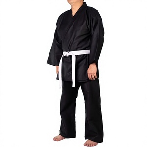 Uniforme de karaté noir pour homme, 100% coton, coupe régulière pour adulte, respirant, vêtements d'arts martiaux avec ceinture blanche disponible à la vente en ligne - Product Image 2