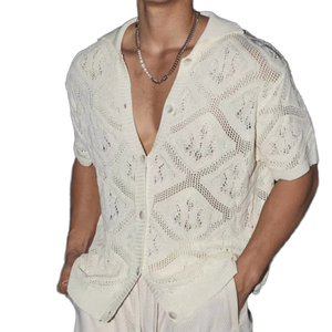 Camisa Elegante de Manga Corta para Hombre, Transpirable, con Encaje de Cuentas, Estilo Casual, Verano, Nueva Moda, Estilo Moderno - Product Image 1