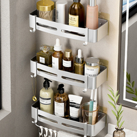 Étagère de salle de bain murale autocollante en plastique et bois, série Magic Sticker, sans perçage