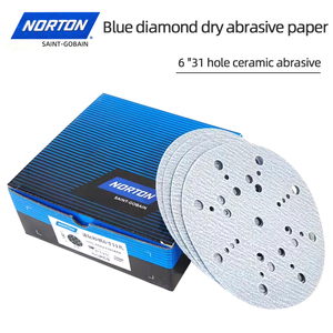 Papel de <span class=keywords><strong>Lija</strong></span> Azul Americano <span class=keywords><strong>NORTON</strong></span> de 6 Pulgadas, 31 Orificios, 150 mm, con Tira de Terciopelo en la Parte Posterior, Autoadhesivo, Abrasivo Seco para Medios de Granallado - Product Image 2