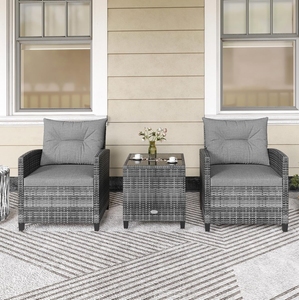 Conjunto de Muebles de Mimbre de Ratán para Exteriores de 3 Piezas, Estilo Contemporáneo, para Jardín, Patio, Terraza, con Mesa Auxiliar para Café - Product Image 1