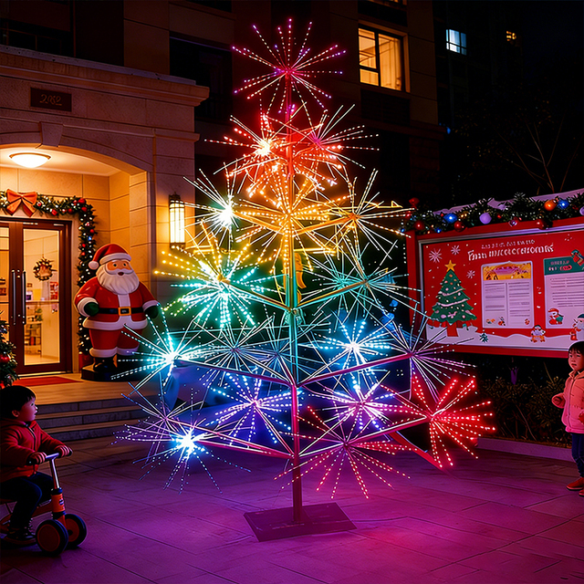 Outdoor Led Christmas Gradient Color Firework Tree Lights Decoration Firework Artificial Trees with Tree Lights