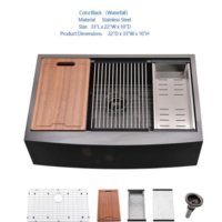 Station de préparation tout-en-un en forme de X avec drain incliné, évier de cuisine en acier inoxydable épais de calibre 16, 33x22 pouces
