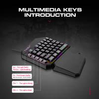 T-Wolf T19 Keyboard Gaming Satu Tangan Kiri untuk Pemain Game Ponsel dan Tablet 40 Tombol LED Backlit USB Berkabel Portabel Mini