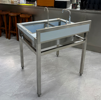 Direct Factory Groothandel SUS304 Vrijstaande Waterbar, Dubbele Spoelbak met Kraan, Aanpasbaar voor Melktheewinkels en Restaurants