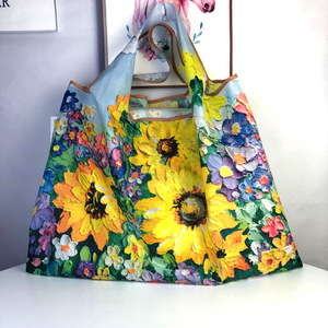 Bolsa de Compras Plegable Portátil de Poliéster con Estampado de Estilo Pintura al Óleo, Correa de Hombro Individual, Grande - Product Image 4