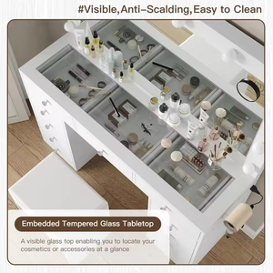 <span class=keywords><strong>Tocador</strong></span> de Maquillaje de Madera y Vidrio Moderno de Lujo al por Mayor de Fábrica, Mesa de Maquillaje para Niñas con <span class=keywords><strong>Espejo</strong></span> con Luz y Cajones - Product Image 2