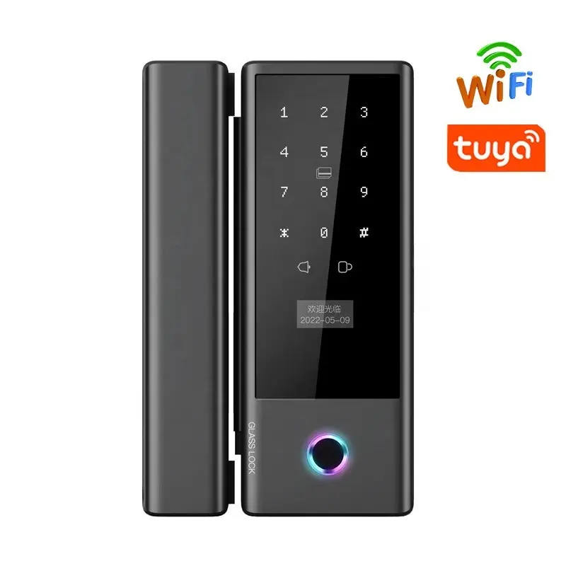 Tuya WIFI Key Outdoor Glass chiebetür Sicherheits schlösser Finger abdruck Smart Glastür schloss mit Schlüsseln Glastür schloss