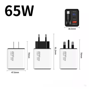 Cargador Rápido GaN de 65W con Pantalla Digital y Cable Tipo-C Retráctil, Cargador de Pared Multi-Enchufe para EE. UU., UE y Reino Unido, para iPhone y Tabletas - Product Image 2