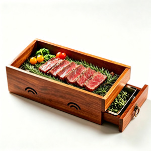 Barbecue portable en bois de charbon de bois, style occidental, avec bac à viande 30x18x14cm, pour fumage - Product Image 3
