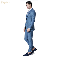 Costume d'affaires bleu pour homme en laine 70% avec revers cranté, simple boutonnage, 2 boutons, sans fente, vente en gros, service OEM ODM sur mesure en usine