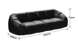 Sofá <span class=keywords><strong>Boom</strong></span> Vintage Negro de Cuero Genuino, Sofá Recto de 3 Plazas Estilo Calabaza para Sala de Estar Pequeña y Grande, Sofá de Estilo Mid-Century - Product Image 6