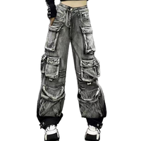 Jean cargo ample pour femme, taille haute, coupe décontractée, en denim léger tricoté, respirant, de haute qualité, style streetwear, jambes larges