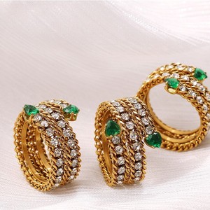 Fashion <b>Rings</b> Multi Layer <b>Adjustable</b> Pave Setting Cubic Zirconia Green Stone Party Jewelry Unisex Geometric Design - Product Image 4