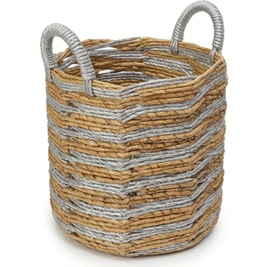 Two Tone Natural Straw Woven Storage Basket Eco Friendly Rattan Planter Pot Cover Laundry <b>Hamper</b> With Handles For Home Decor - Product Image 4